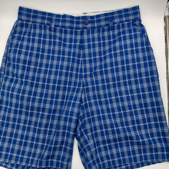 Greg Norman for Tasso Elba Golf Shorts Size 32‎ Blue Beige Stripes - Picture 1 of 13